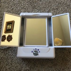 Tri-mirror with lighting built in